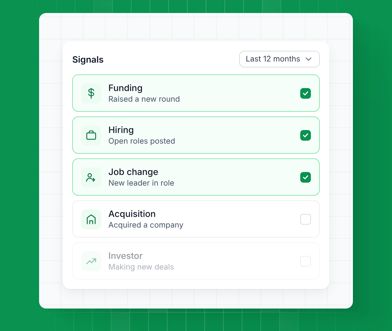 Adding buying signals like funding, hiring and job changes to a Leadsforge lead search