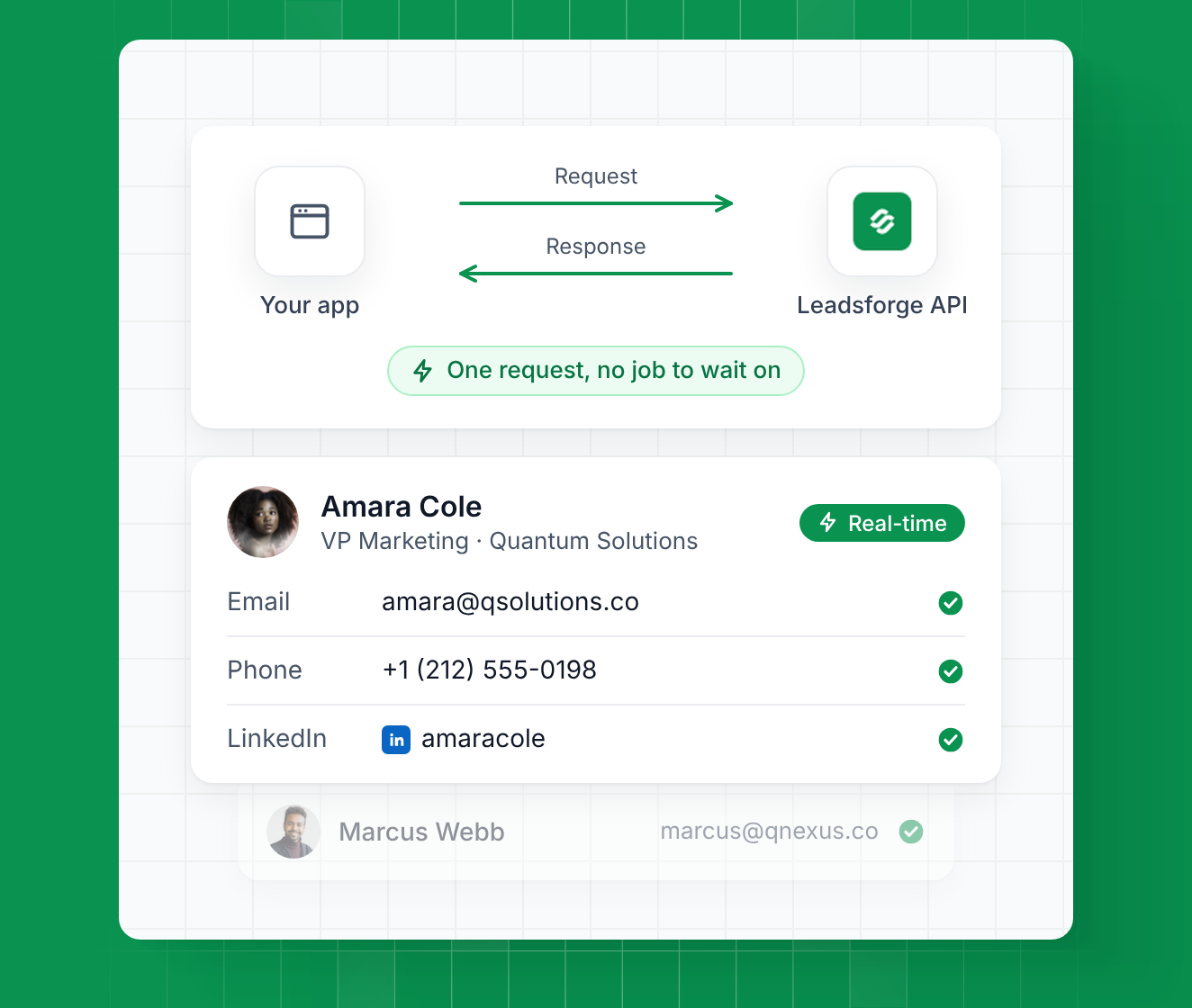 Real-time enrichment through the Leadsforge API with the result returned in the same request