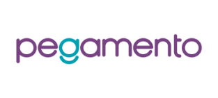 Tekstlogo van het woord 'pegamento' met letters in paarse en een paarse en turquoise kleur.