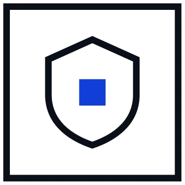 Black shield outline with a solid blue square in the center on a black background.