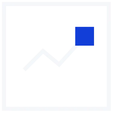 White zigzag line trending upwards inside a black square with a blue square at its end, representing a verified signal or growth.