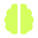 Simplified lime green brain icon split into two symmetrical hemispheres with a central dividing line.