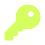 Simple lime green key icon with a round head and single hole.