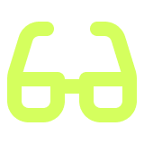 Icon of eyeglasses with a lime green outline on a white background.