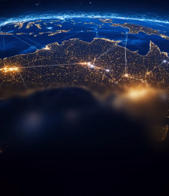 View of Australia from space with illuminated cities and connecting nodes