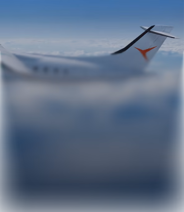 Aircraft in flight with the Deutsche Aircraft logo on the tail