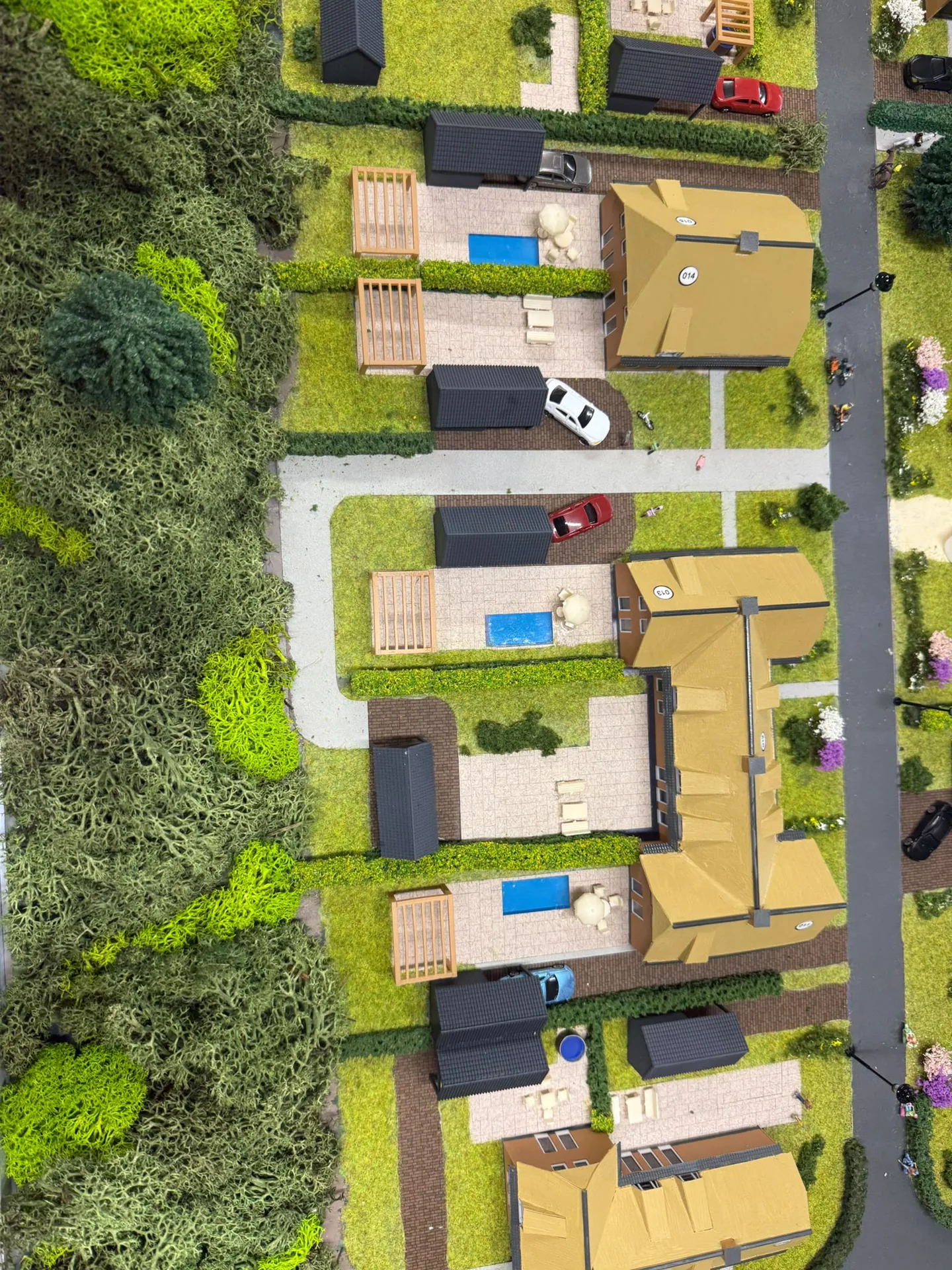 Detail van woningen en bebouwing in een maquette