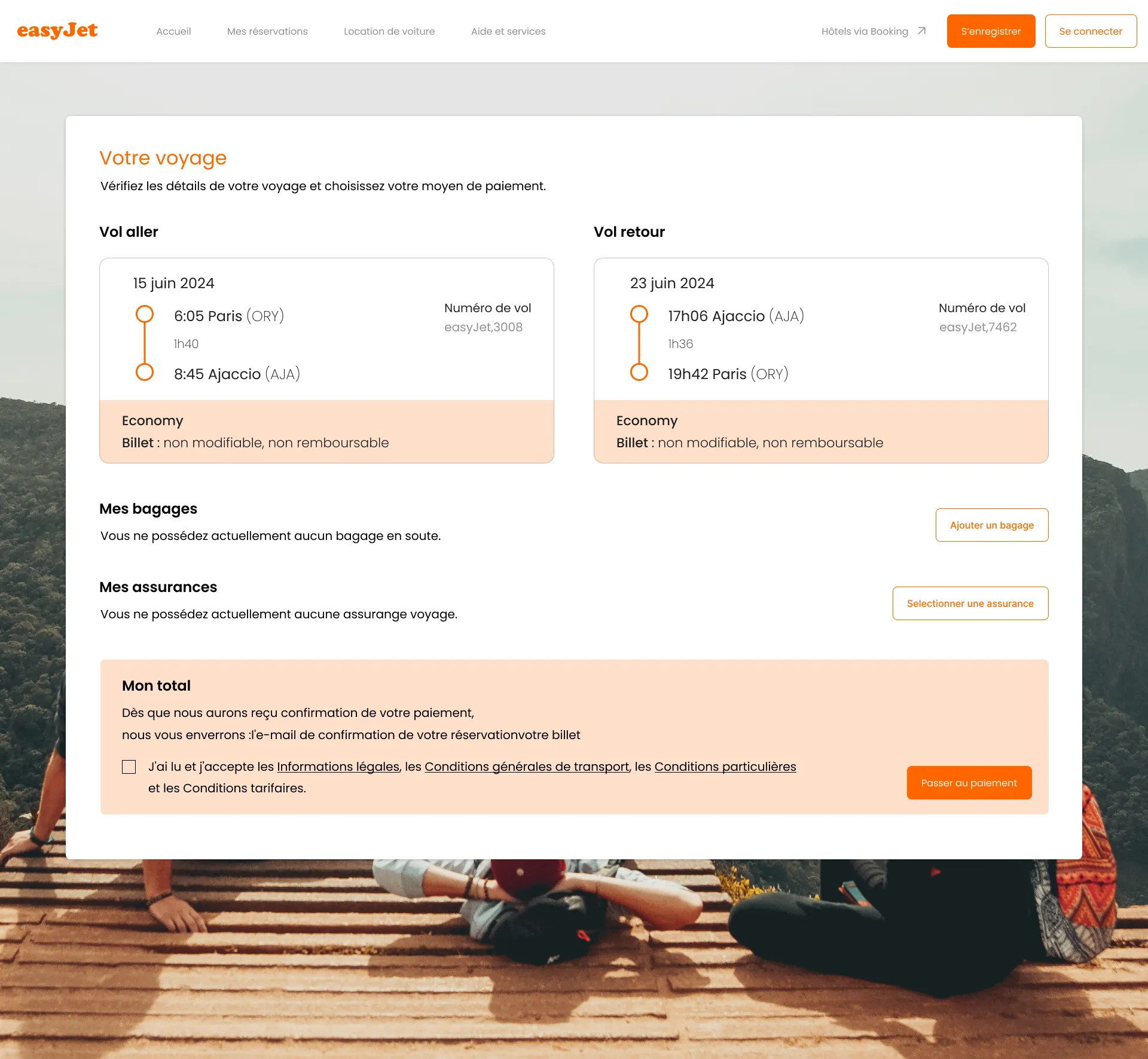 Récapitulatif du voyage avant paiement