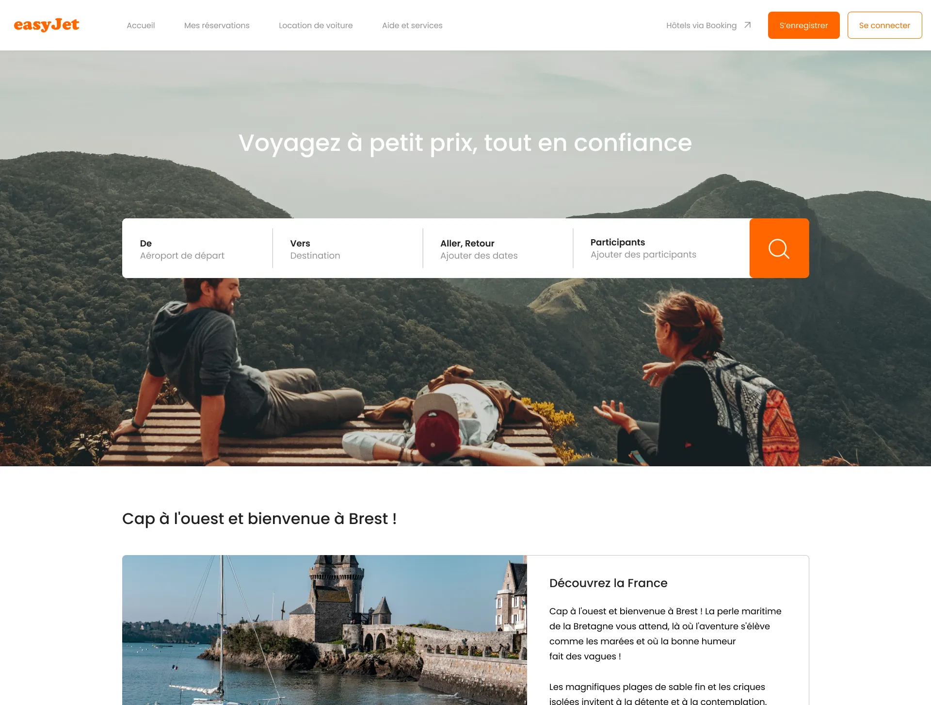 Page d'accueil EasyJet redessinée
