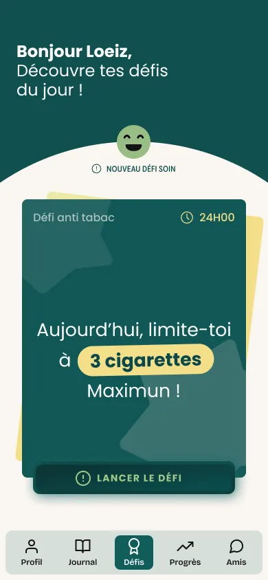 Écran du défi anti-tabac du jour