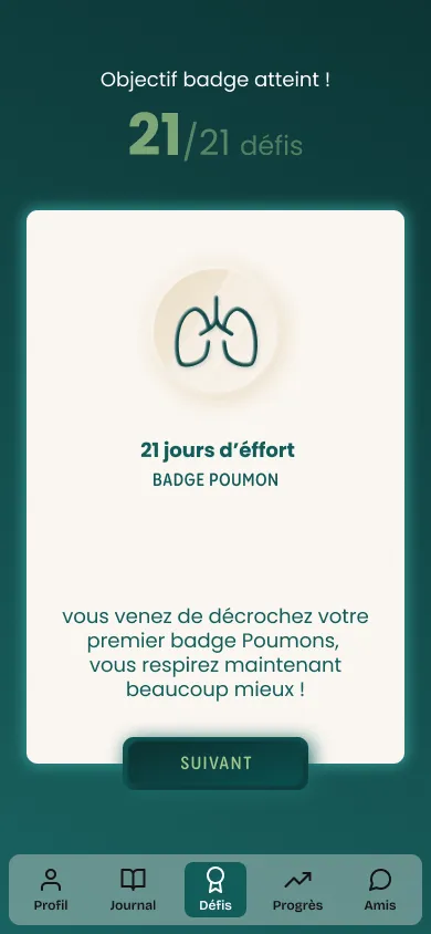 Badge poumon obtenu après 21 jours