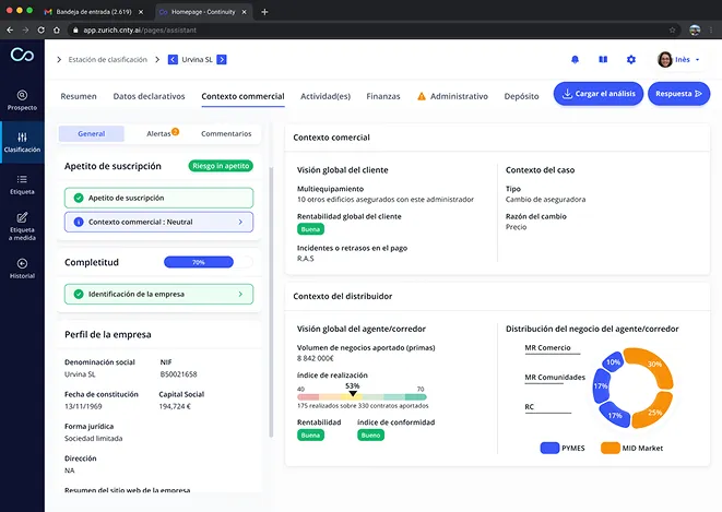 Interface de l'assistant de classification Continuity