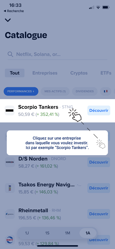 Catalogue d'entreprises avec l'indication de cliquer sur l'une d'elles