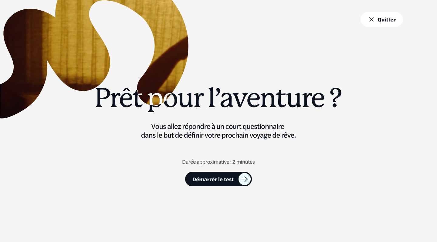 Écran d'entrée du test annonçant une durée approximative de deux minutes