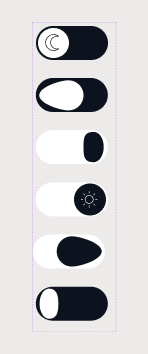 Étapes d'animation du bouton de bascule entre thème clair et thème sombre