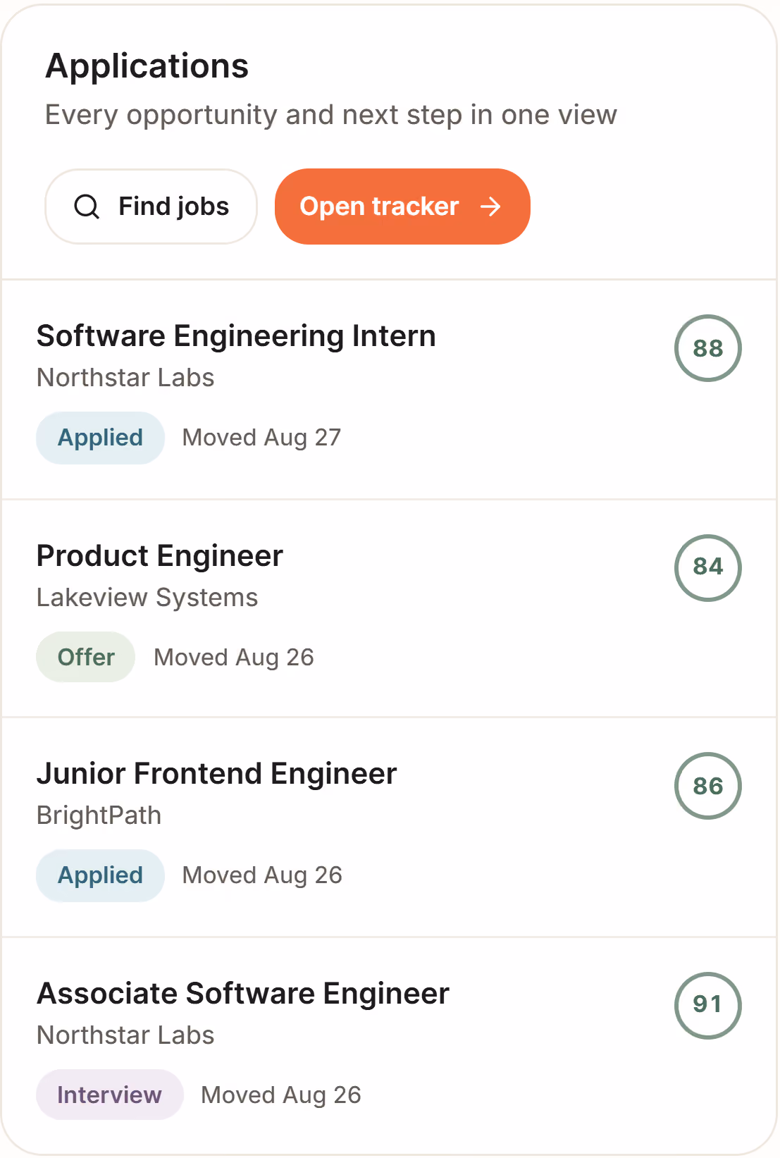 A mockup of bagel's candidate role fit dashboard