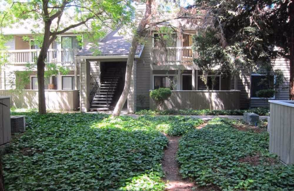 Grass area with with exterior of building