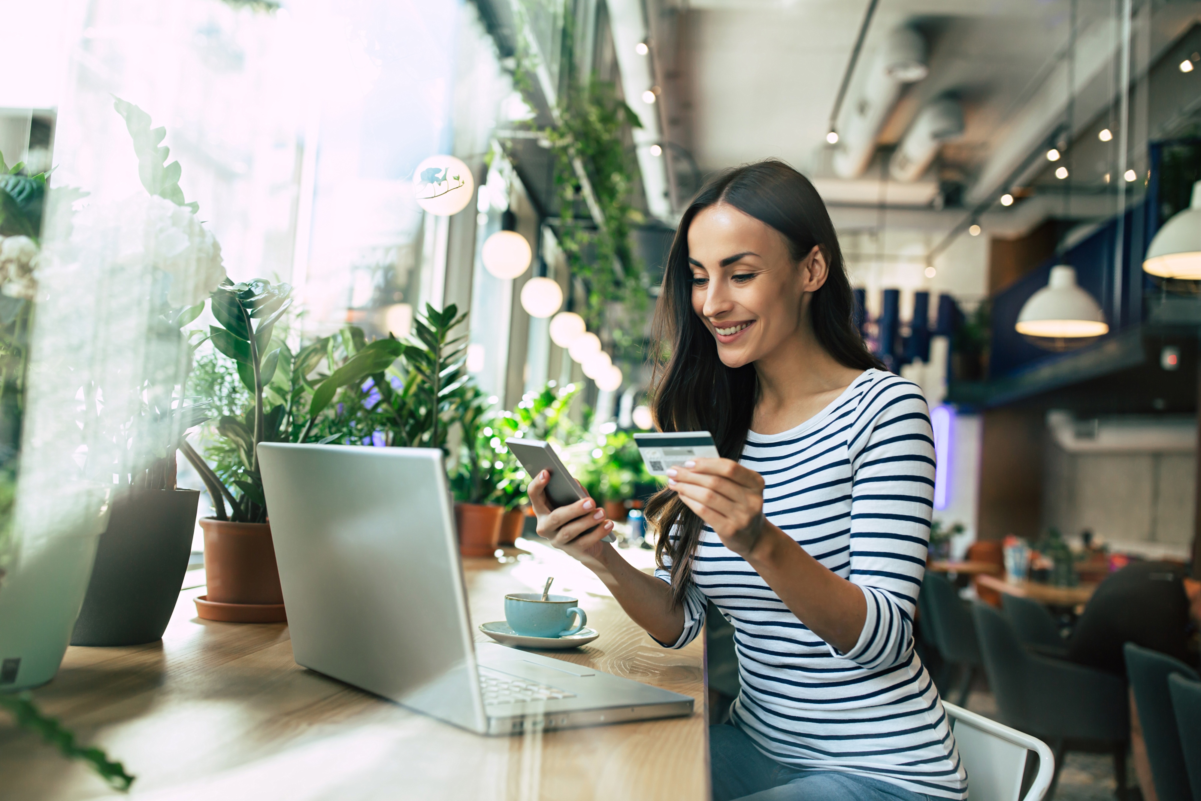 Girl working in coffee shop stock image