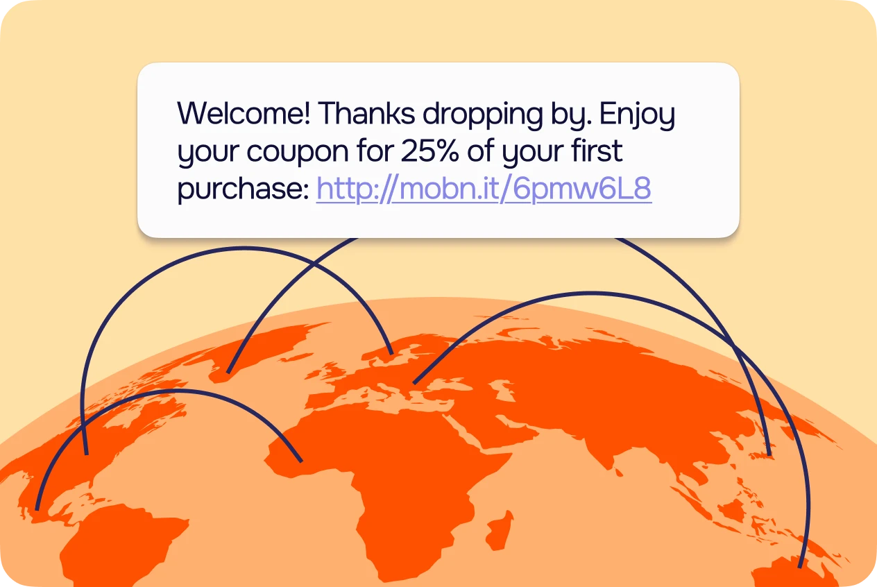 Global message routing with a welcome coupon SMS