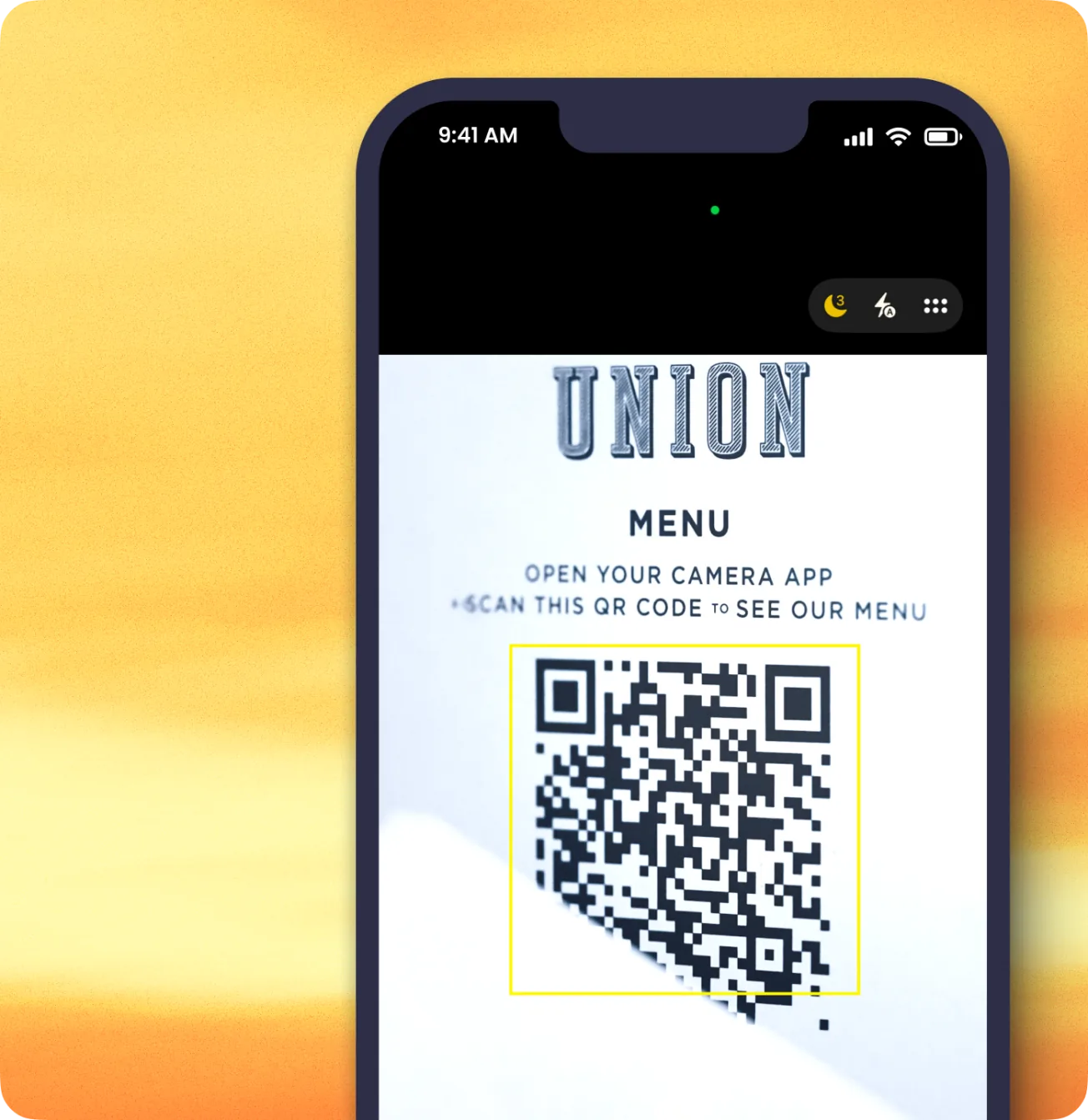 A customer scanning a table-top QR code to join an SMS list