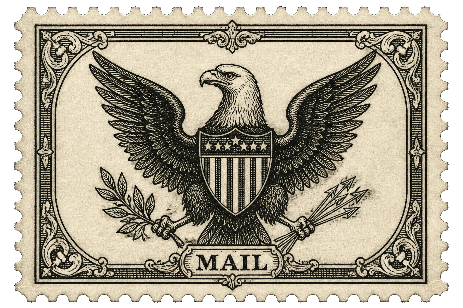 Marketing Mail postage stamp with engraved eagle