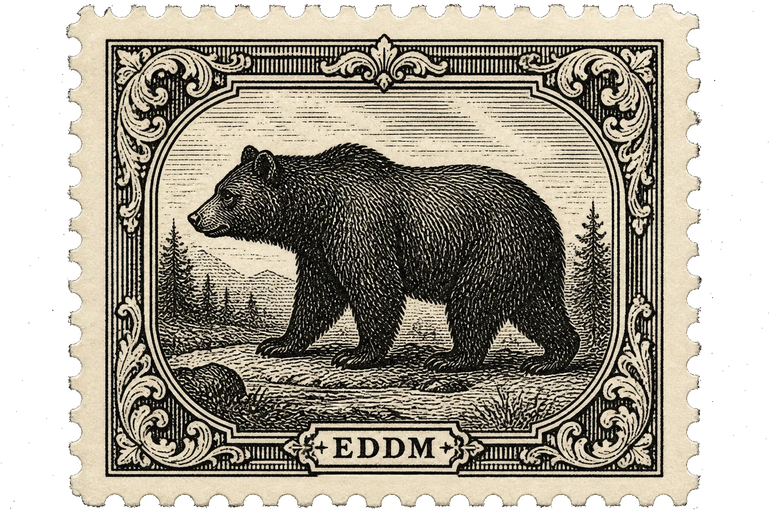 EDDM postage stamp with engraved bear