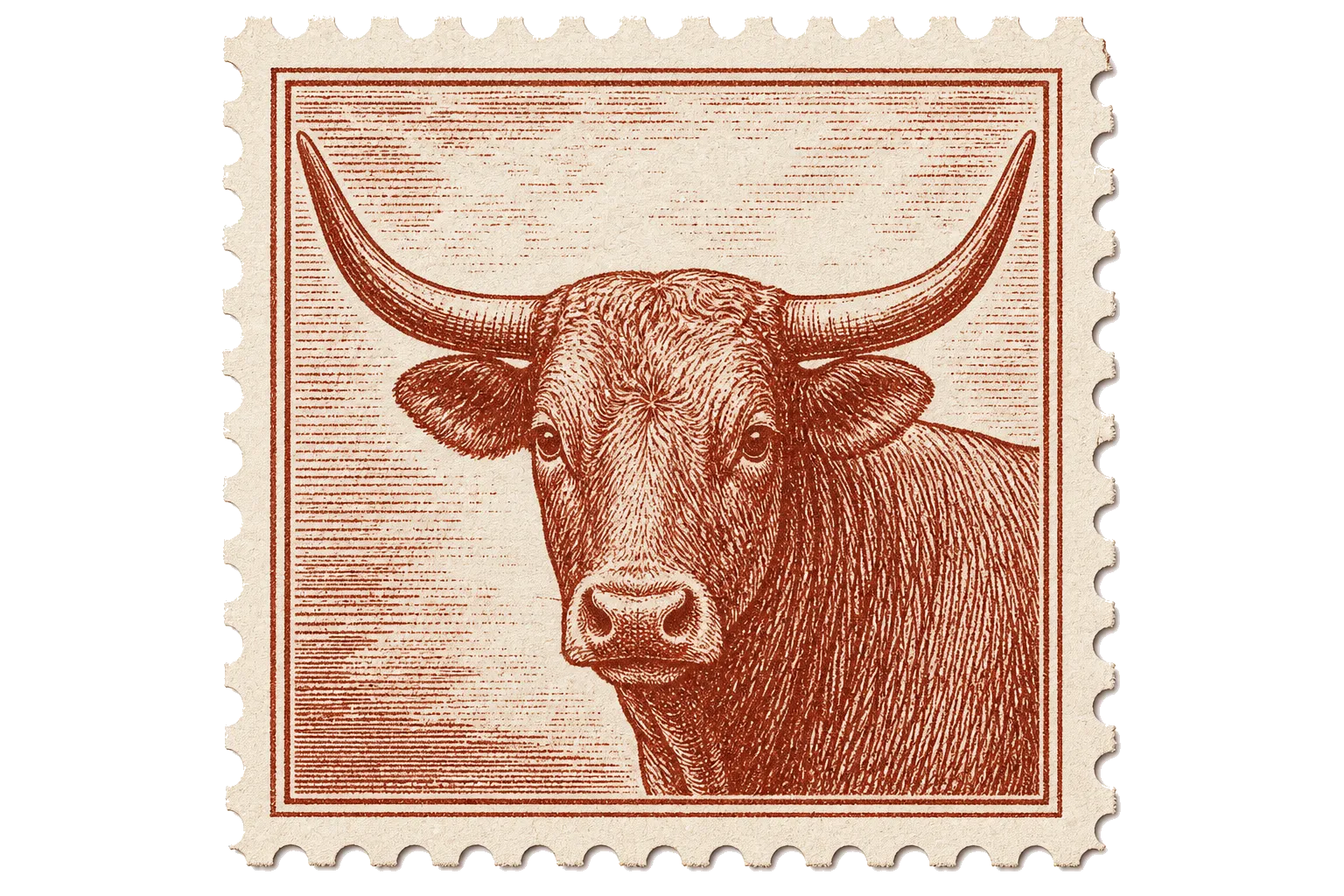 Custom Mail postage stamp with engraved longhorn