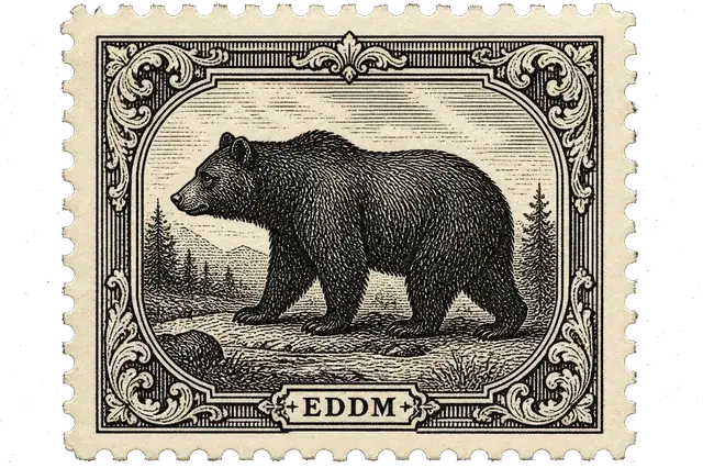 EDDM postage stamp with engraved bear