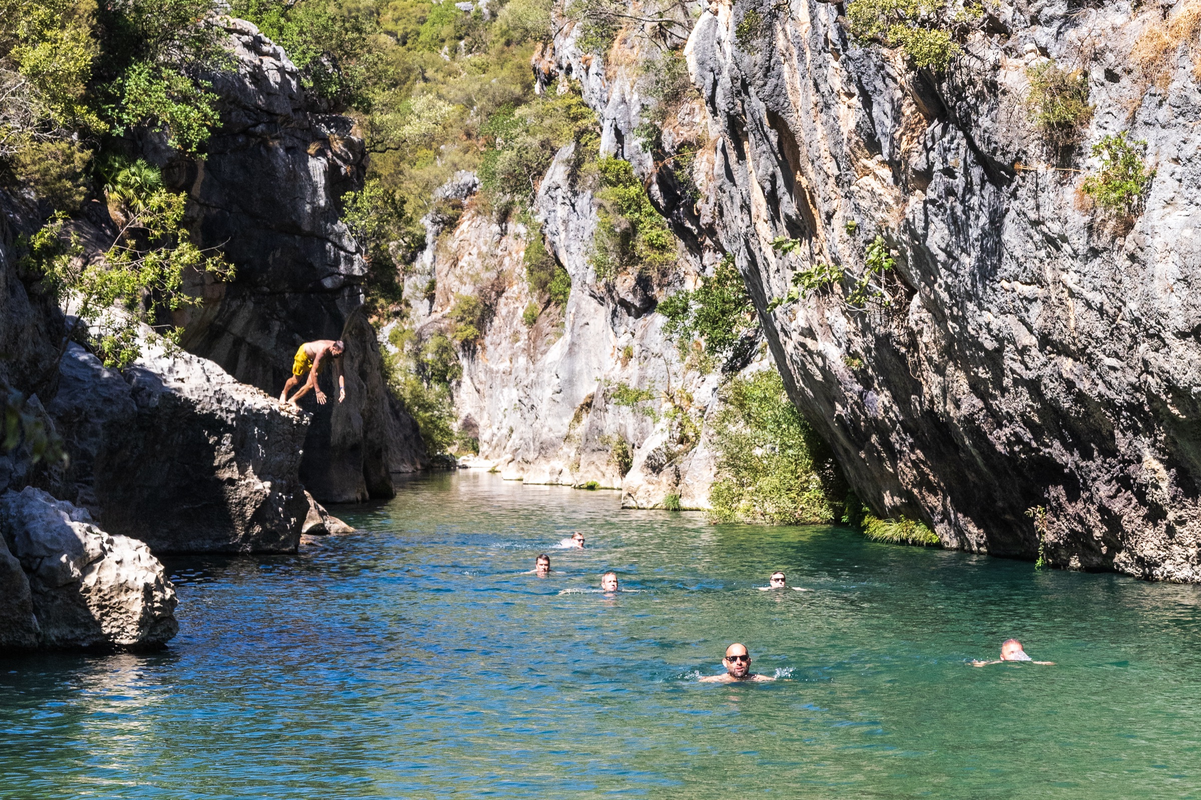 Monumental members swimming in a Spanish ravine