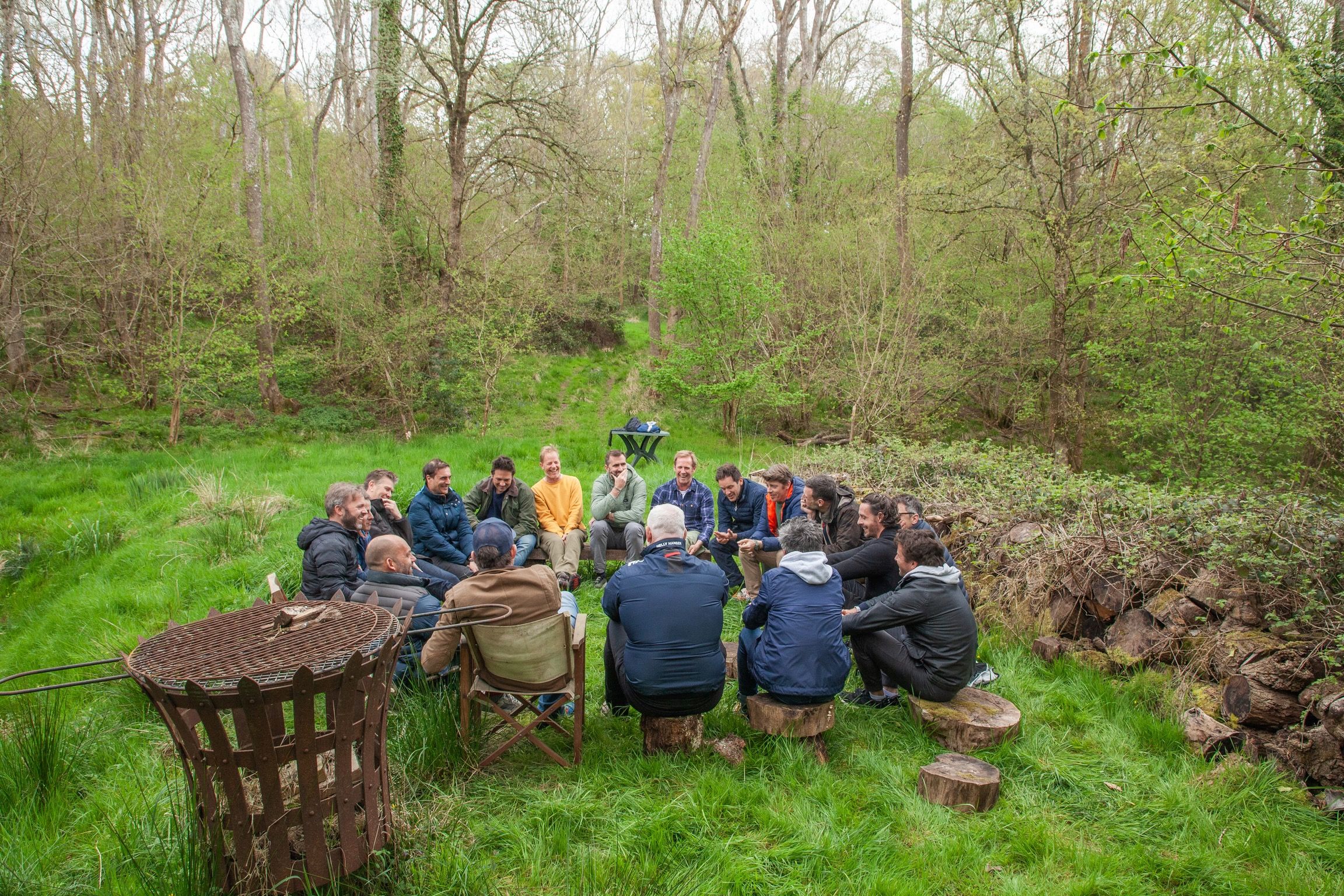 Monumental members in a circle at a Monksmead retreat