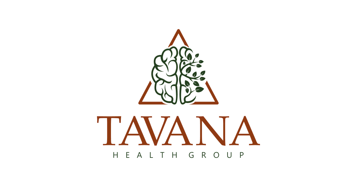 Logo with a brain and tree design inside a triangle above the text Tavana Health Group.