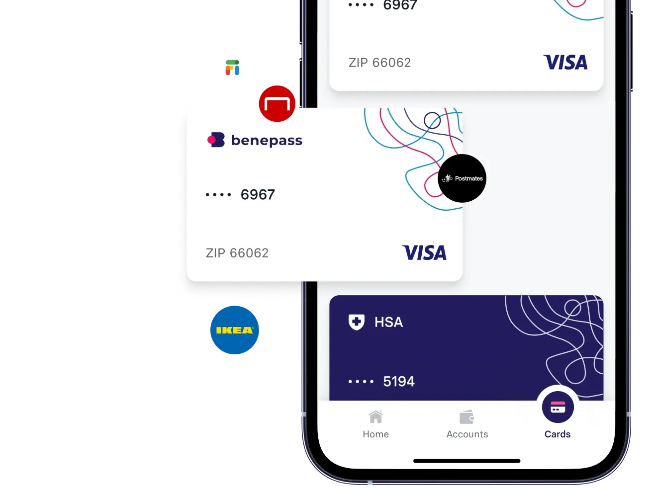 Benepass cards in the app on a phone
