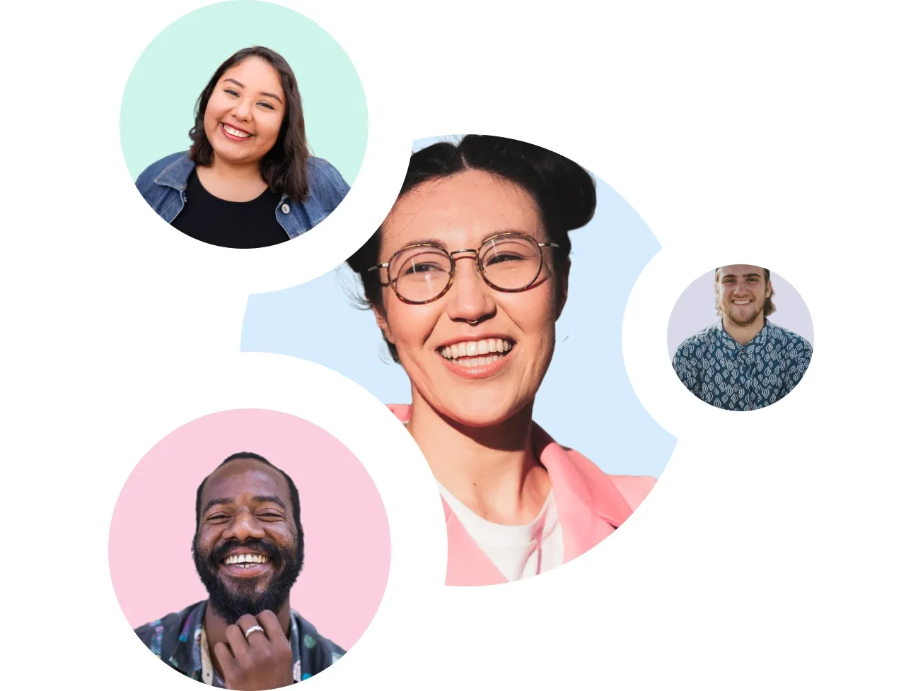 Smiling employees in circles
