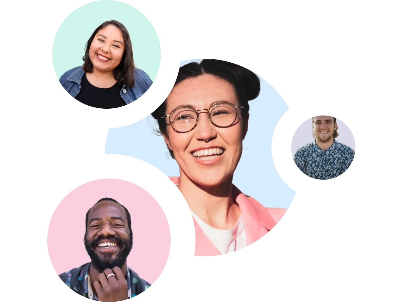 Smiling employees in circles