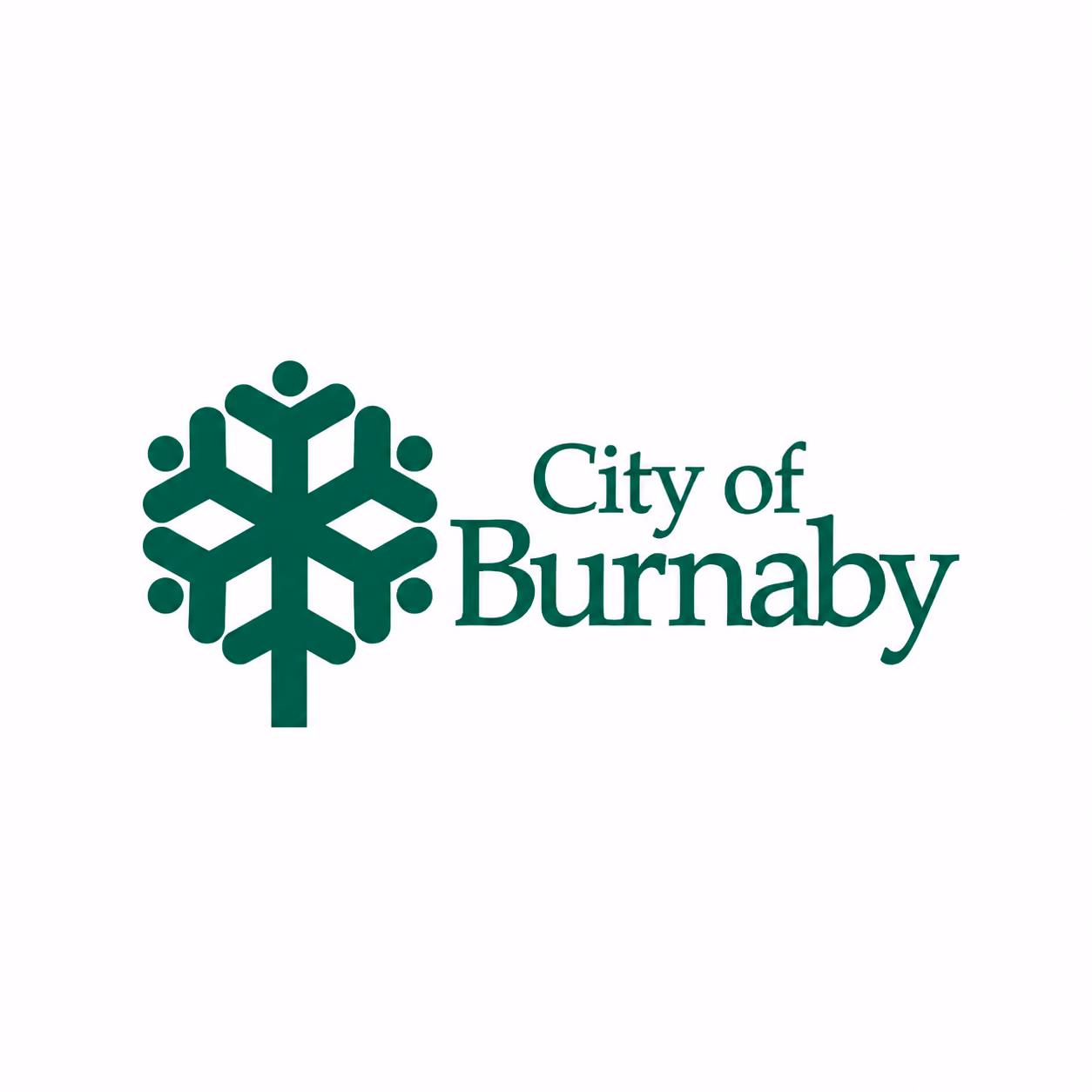 The logo of the City of Burnaby featuring a stylized green tree or snowflake symbol to the left of the text 'City of Burnaby'.