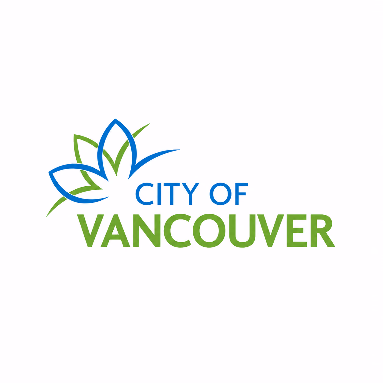 Logo for the City of Vancouver featuring stylized green and blue leaves and the text CITY OF VANCOUVER with CITY OF in blue and VANCOUVER in green.