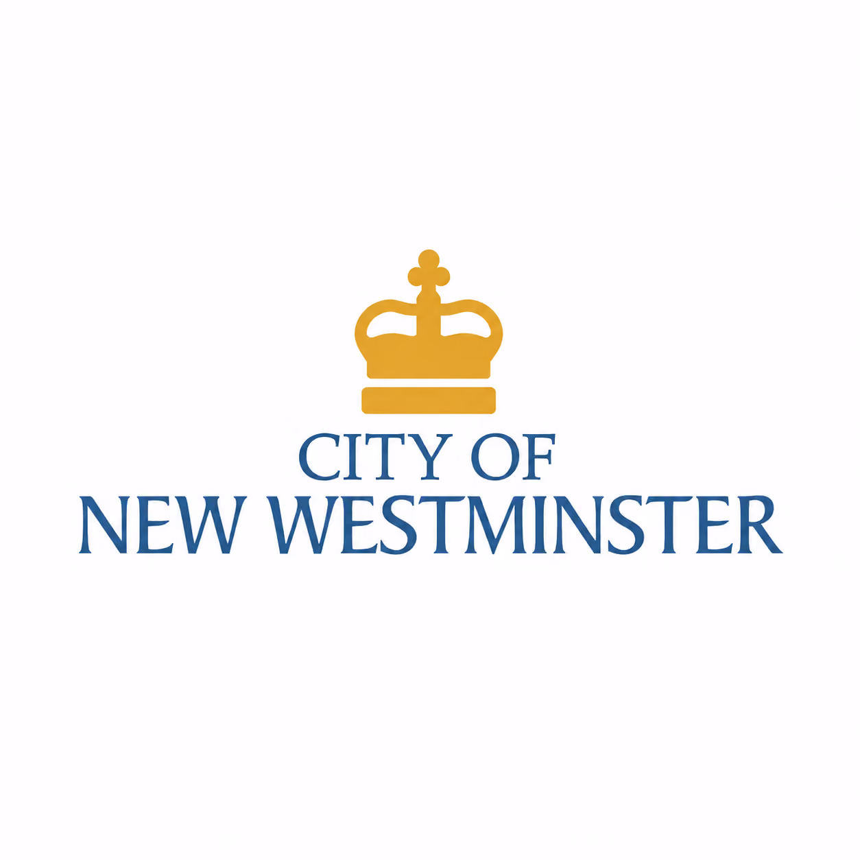 Logo featuring a gold crown above blue text reading City of New Westminster.