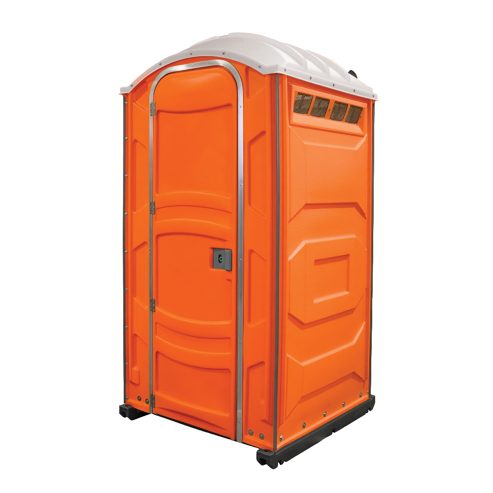Standard portable toilet, front view of the door