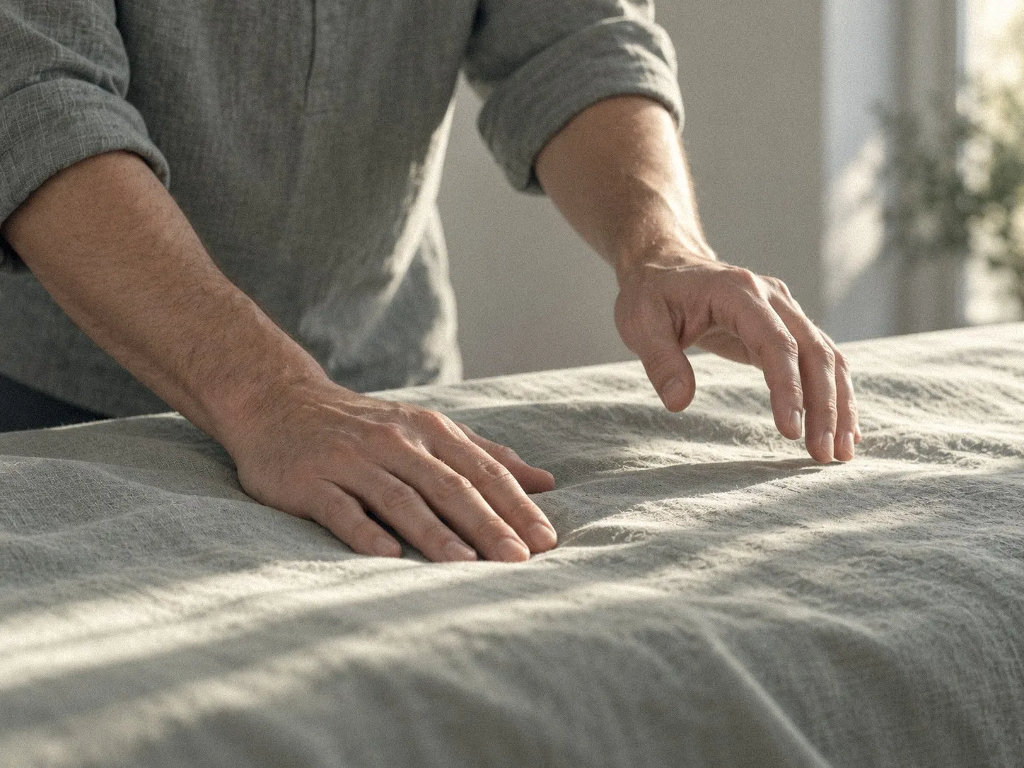 Approche douce et précise : mains du praticien posées entre les omoplates lors d'une séance