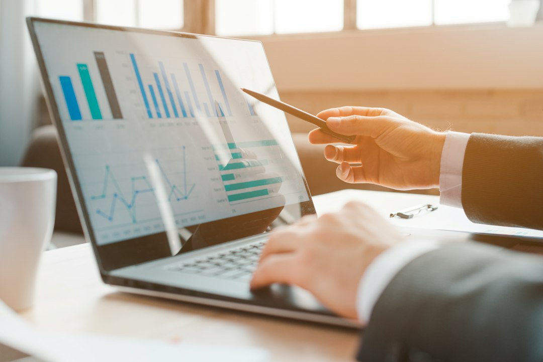 person analyzing business charts on laptop