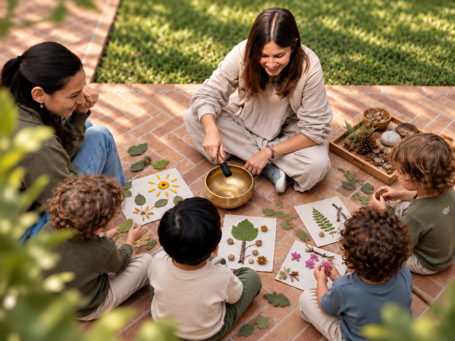 Veridian educators guiding children through a nature-based learning activity