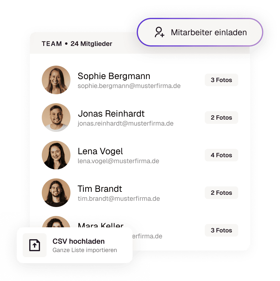 Ansicht eines Teams im Dashboard von OnePortrait.