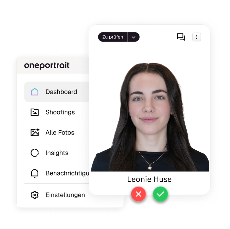 Ansicht eines Mitarbeiterfotos im OnePortrait Dashboard.