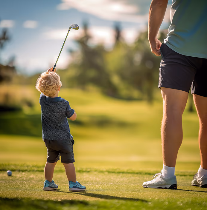Child practicing golf swing