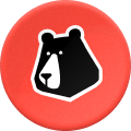 Icône ronde rouge avec illustration stylisée noire et blanche d'une tête d'ours.