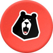 Icône d'une tête d'ours noire rugissant sur un bouton rond rouge.