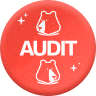Icône rouge avec deux silhouettes blanches de chiens stylisés et le mot AUDIT en lettres majuscules au centre.