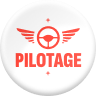 Logo rouge de pilotage montrant un volant stylisé avec des ailes et le mot « PILOTAGE » en dessous.