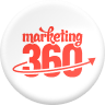 Logo Marketing 360 featuring the text 'marketing' in lowercase red letters above a bold red '360' with a swoosh underline.