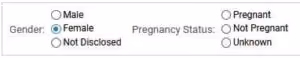Gender & Pregnancy Status Filed